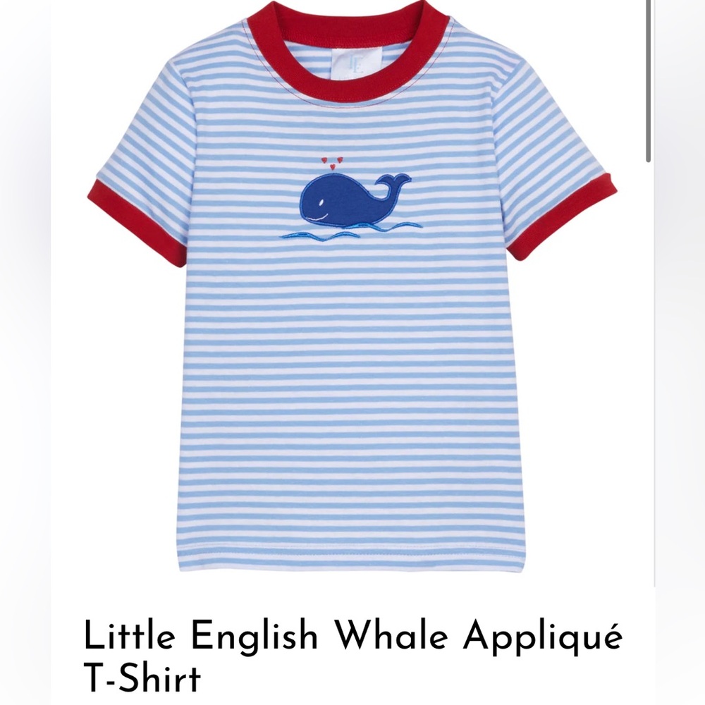 Little English Striped Whale Tee - Blue and Red